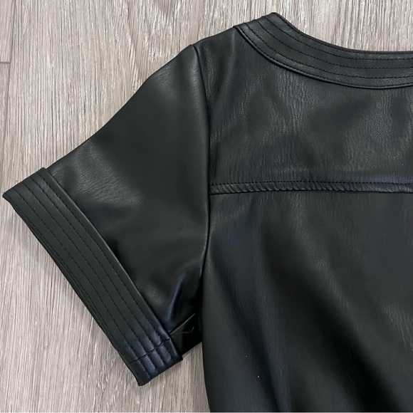 Anthropologie Black Faux Leather Wrap Mini Dress - Picture 7 of 13